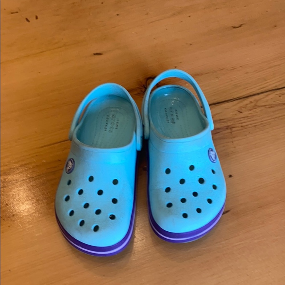 Aqua and purple girls size 11 crocs